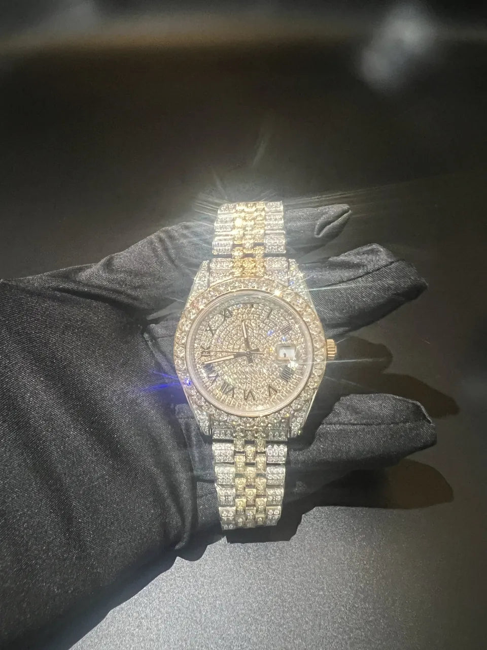 Moissanite Gold Roman Numeral Rolex