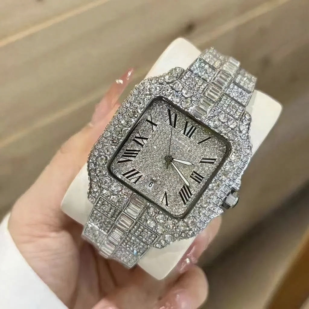 Moissanite Silver Black Roman Numeral Cartier