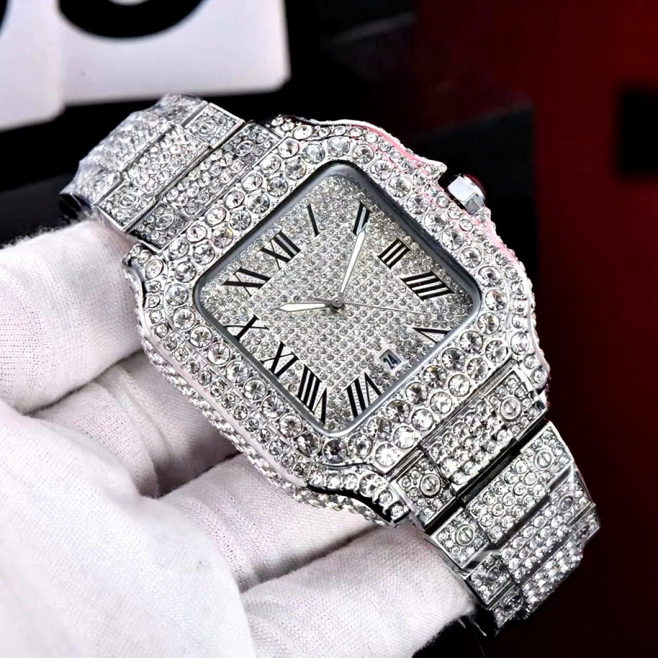 Moissanite Roman Numeral Silver Cartier